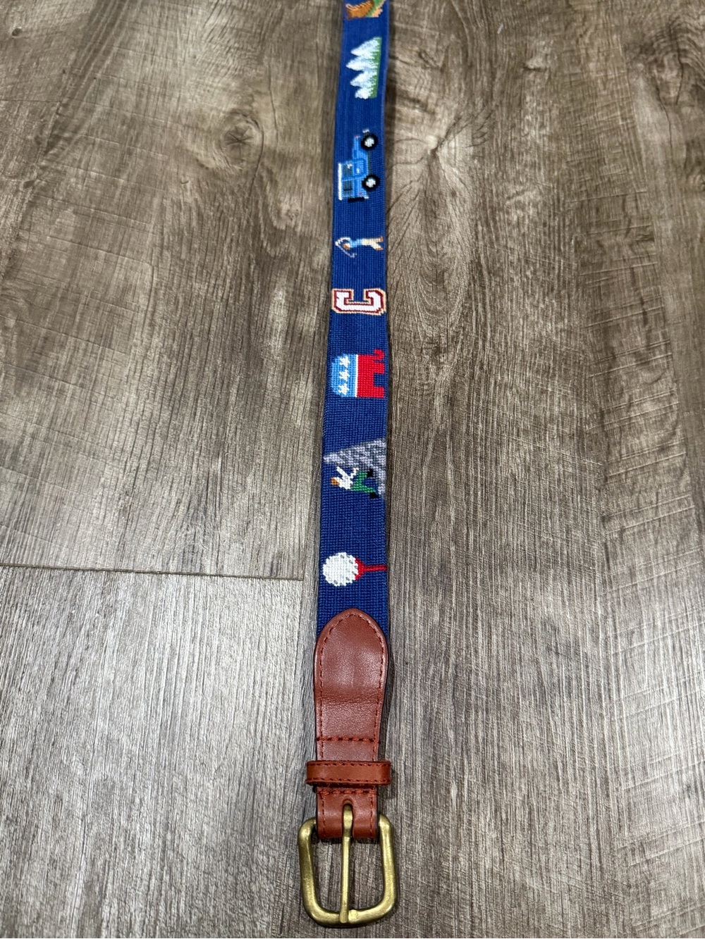 Smathers & Branson Needlepoint Men’s Belt Golf Luxury Size 38 Leather